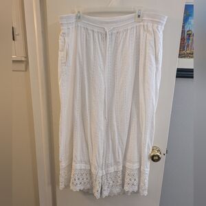 White Eyelet Crochet Hem Wide leg Cropped Pants
